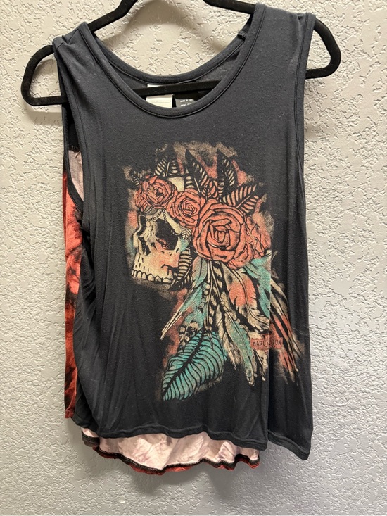 Harley-Davidson Tops - Harley Davidson Black Graphic Tank Top with Floral Skull Print